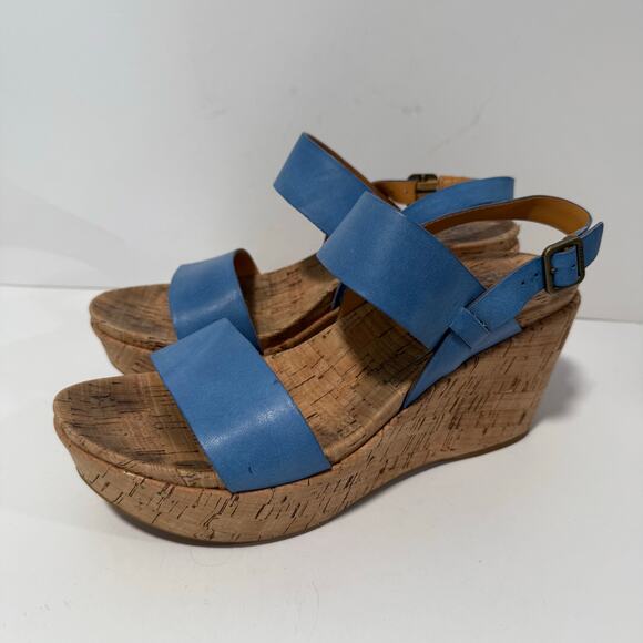 Kork-Ease Austin Wedge Heel Sandals Blue Tan Strap Cork Heel Size 8 - Picture 1 of 8